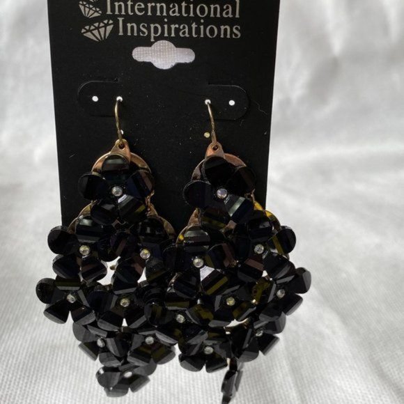 International Inspirations Dazzling Black Cascade Dangling Earrings | NEW - Picture 3 of 7